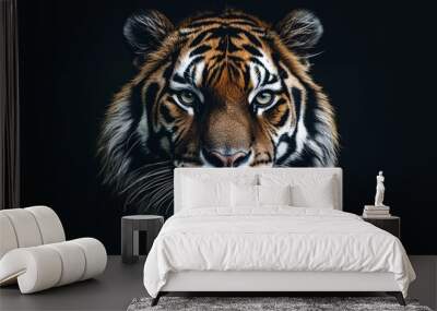 The sumatran tiger (Panthera tigris sumatrae) is a beautiful animal, and the portrait shows him in an angry state Wall mural