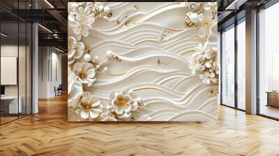 This is a modern template with a gold floral and geometric background. The pattern is Japanese. The cover page design is oriental. Wall mural