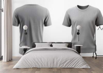 This template contains two sides of a gray blank T-shirt on an invisible mannequin, and is isolated on a white background. Wall mural