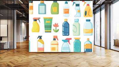 Vector hygiene and cleaning products flat icons Wall mural