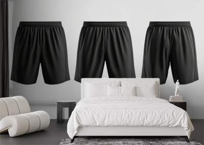 Views of the front and side of the blank black soccer shorts Wall mural