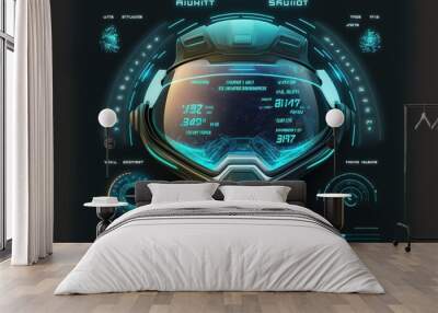 Virtual reality. Futuristic VR head-up display design. Sci-Fi helmet HUD. 3d illustration Wall mural