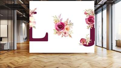 With red and brown flowers and leaves, this watercolor floral alphabet set can be used for logo design, cards, branding, etc. Wall mural