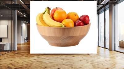 Wooden bowl with fruit isolated on white background Wall mural