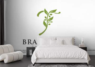 F latter logo design with nature beauty Premium Vector Wall mural