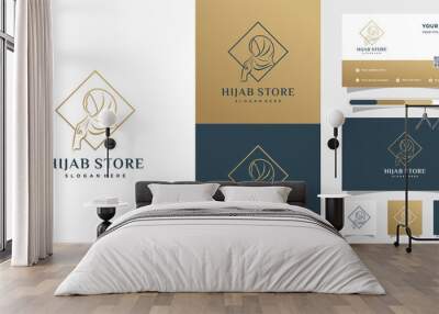 Hijab store design with line art style and busines card Wall mural