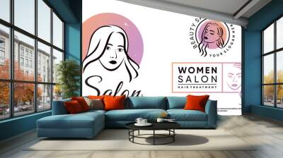 Set of beauty salon logo design collection with women face and creative element Premium Vector Wall mural