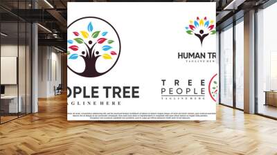 Set of people tree logo design vetcor illustration with creative concept Premium Vector Wall mural