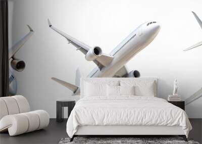 Three Passenger Airplanes Flying in Different Angles on Transparent Background Wall mural