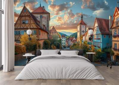 Beautiful postcard view of the famous historic town Wall mural