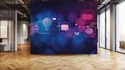 abstract digital communication background with social media icons and chat bubbles Wall mural