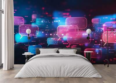 abstract digital communication background with speech bubbles and chat messages Wall mural