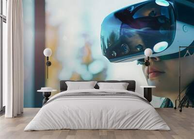 virtual and augmented reality headset on a woman's face Wall mural