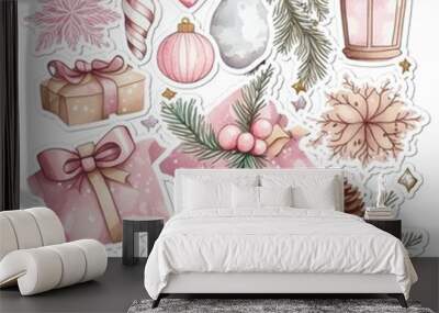 Beautiful Christmas gift boxes. Holiday concept. Wall mural