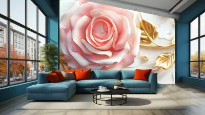 Design interior wall marble and floral gold rose pink, A flower white pink and gold marbling leave.  Wall mural