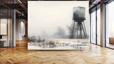 Water tower in the snow Wall mural