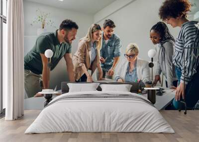 Group of diverse business people working together and having a meeting Wall mural