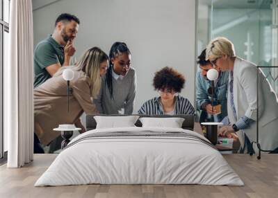 Group of diverse business people working together and having a meeting Wall mural