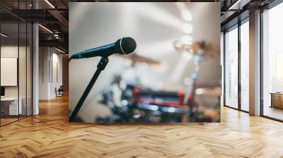 Microphone standing on a stage on a concert Wall mural