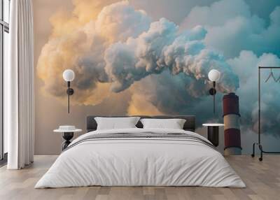 Thick smoke from plant chimney polluting the air Wall mural