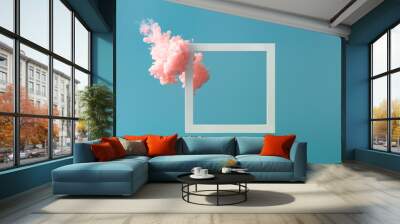 Abstract pastel pink color paint with pastel blue background.. Fluid composition with copy space. Minimal natural luxury. Wall mural