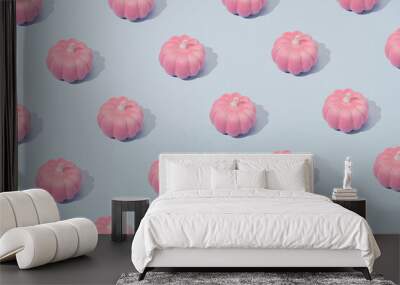 Autumn pattern in pastel pink and blue. Halloween pumpkins minimal background. Wall mural