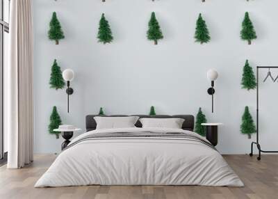 Creative Christmas tree pattern with bright background. Minimal winter flat lay holiday concept. Wall mural