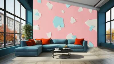 Creative layout made of pastel pink and blue paper backround. Minimal flat lay. Wall mural