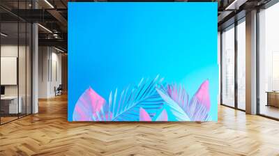 tropical and palm leaves in vibrant bold gradient holographic neon colors. concept art. minimal surr Wall mural