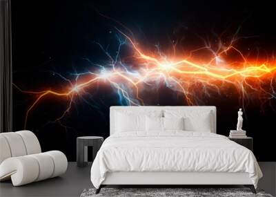 bright electrical spark on a dark blue background. Ai generated. Wall mural