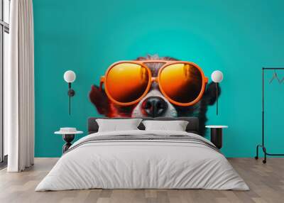 Cute sloth wearing sunglasses. animal on summer vacation, animal illustration. Ai generative Wall mural