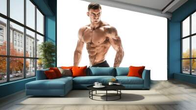 Tattooed muscular super-high level handsome man posing in studio isolated on white background Wall mural