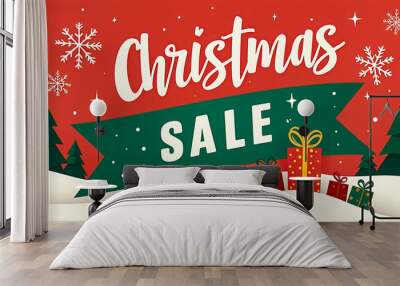 This vibrant sale banner showcases bold typography celebrating Christmas with a festive red and green design, ideal for attracting holiday shoppers and promoting sales Wall mural