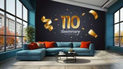 110th anniversary celebration Gold numbers with dotted halftone, shadow and sparkling confetti. modern elegant design with black background. for wedding party event decoration. Editable vector EPS 10 Wall mural