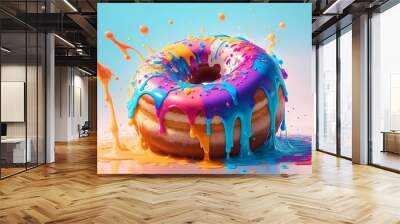 donut image with splash color art illustration, generative Ai image	 Wall mural