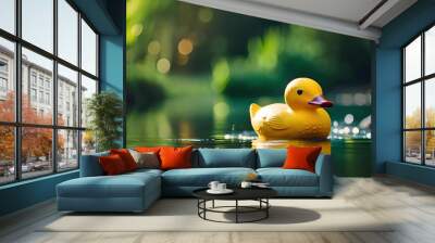 yellow rubber ducky toy in the water, generative Ai art Wall mural