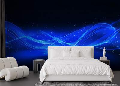 abstract background with dna, Blue line curve light effect,  Blue Glowing Waves with Particles Wall mural