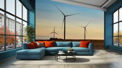 wind turbines at sunset or dawn Wall mural