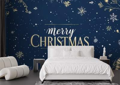 Blue Christmas card background with text merry christmas Wall mural