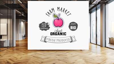 Apple Bio sticker and eco products. Apple web element, Isolated Vector. Wall mural