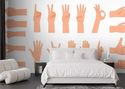 Hand gestures. Counting to five on fingers, cartoon flat style. Sign language Wall mural