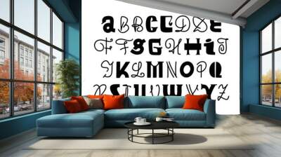 Lettering handmade font. Decorative alphabet black color for the design of posters, write postcards and slogans, playful style Wall mural