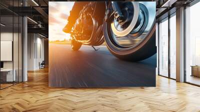 A low-angle shot of a motorbike’s undercarriage, captured as it drives over the camera, with the engine and suspension taking up most of the frame.


 Wall mural