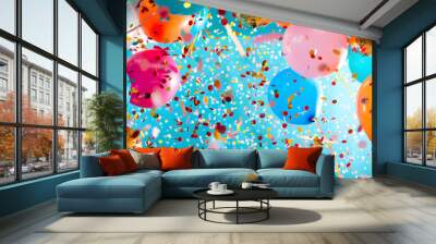 A vibrant celebration with confetti and balloons.


 Wall mural