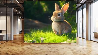 Rabbit sitting quietly in a grassy area.


 Wall mural