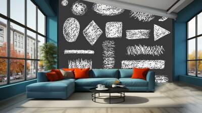 set of chalk shapes hatched on dark Wall mural