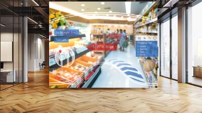 augmented reality marketing and smart retail concept. customer using ar glasses navigation applicati Wall mural