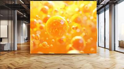 Bright 3D rendering of yellow and orange bubbles floating in a vibrant abstract setting, representing creativity and fluidity. Wall mural