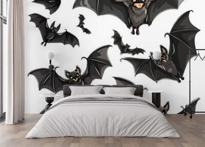 illustration vector black Halloween bat set isolated on white background, watercolor bat set for Halloween collection Wall mural