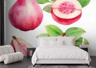 pink guava fruit composition set in watercolor style. watercolor hand-drawn illustration, isolated o Wall mural